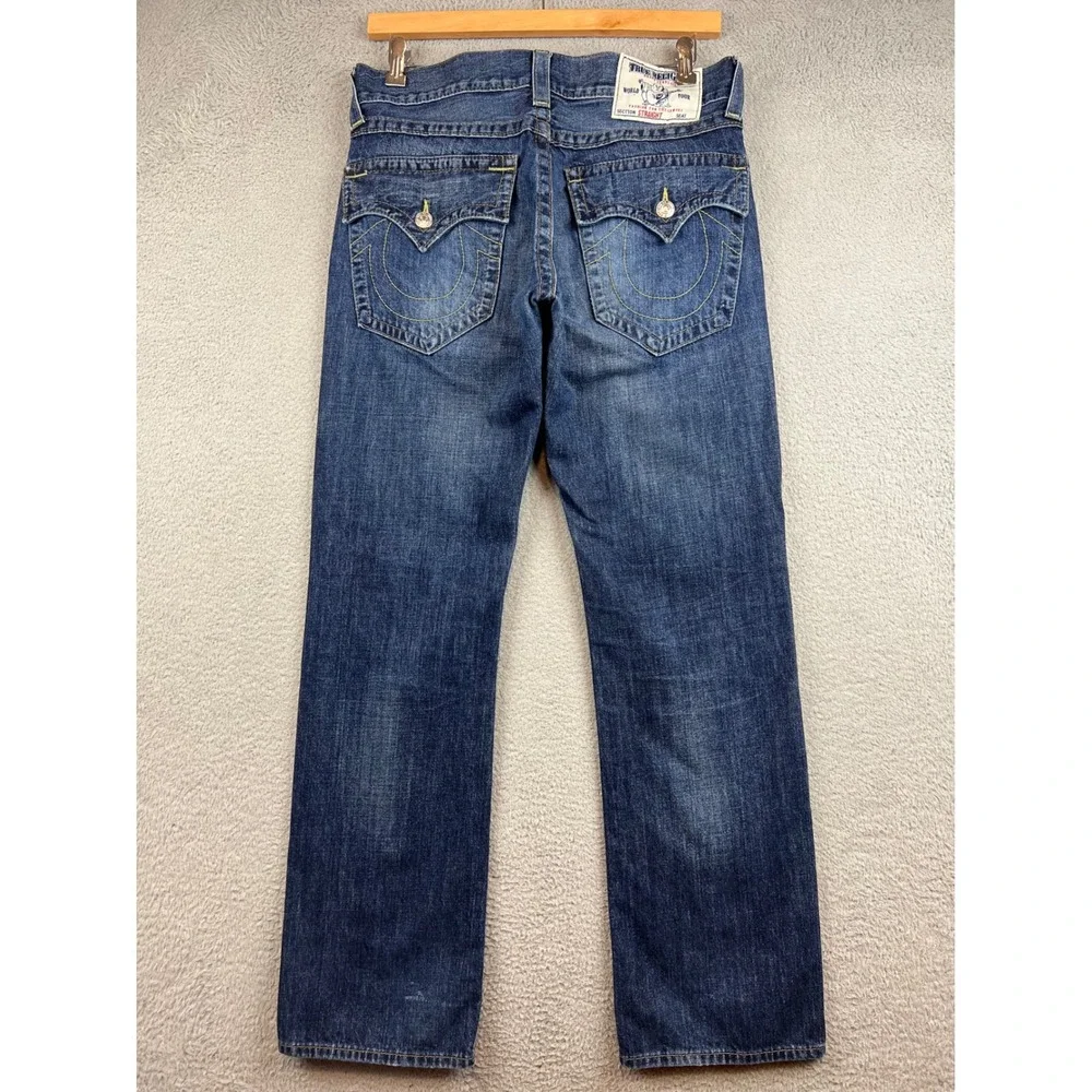 True Religion World Tour Section Straight Jeans Dark Wash Blue Mens 33